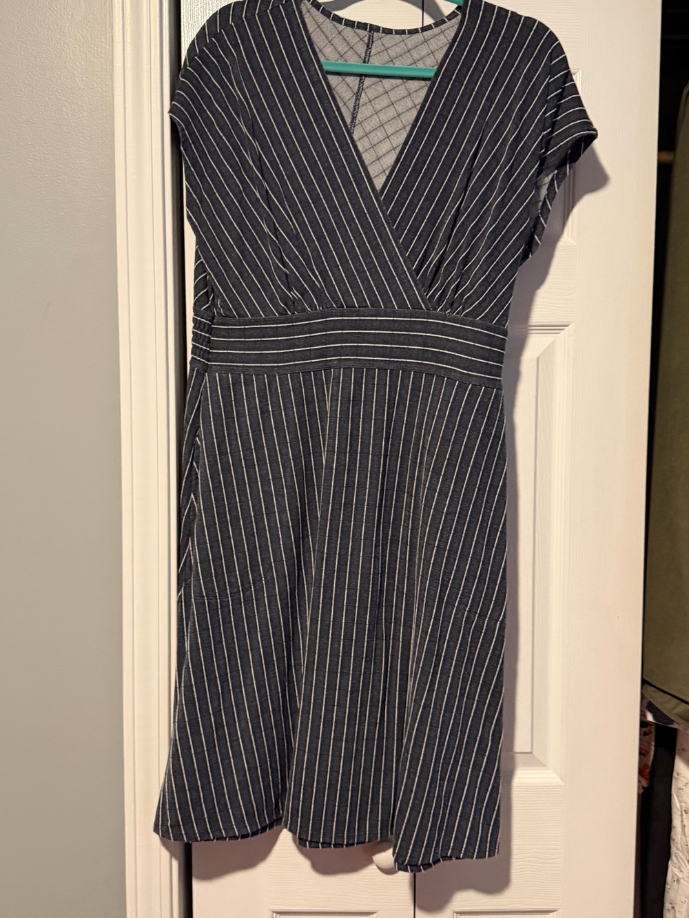 Cato Navy and White Striped V-Neck Midi Dress